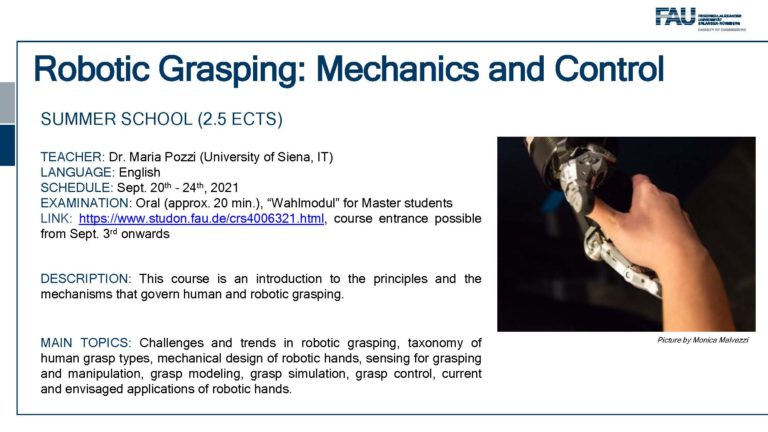 Summer School on „Robot Grasping: Mechanics and Control“ by Maria Pozzi