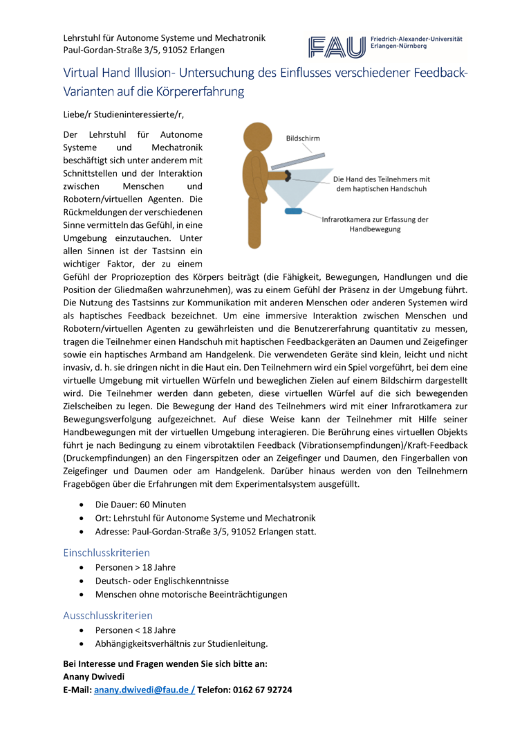 Nutzendenstudie: Virtual Hand Illusion, eine Interaktionsstudie mit Spielen in virtueller Umgebung